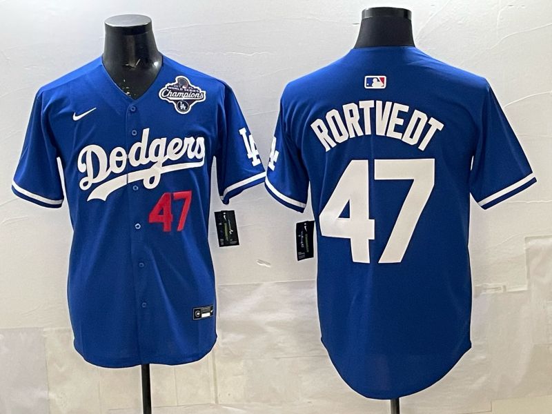 Men 2025 Los Angeles Dodgers #47 Rortvedt Blue Game Nike MLB Jersey style 0010->los angeles dodgers->MLB Jersey